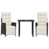 vidaXL Set comedor de jard&iacute;n 3 pzas con cojines rat&aacute;n sint&eacute;tico negro
