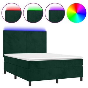 vidaXL Cama box spring colch&oacute;n y LED terciopelo verde oscuro 140x190cm