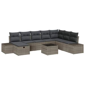 vidaXL Conjunto de sof&aacute; de jard&iacute;n 9 uds. Gris rat&aacute;n sint&eacute;tico