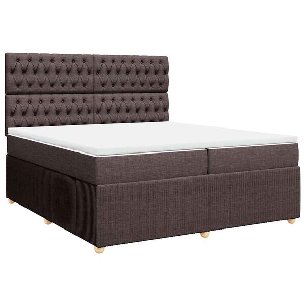 vidaXL Cama box spring con colch&oacute;n tela marr&oacute;n oscuro 200x200 cm