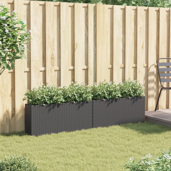 vidaXL Jardineras con 2 maceteros 2 uds rat&aacute;n PE negro 90x20x40 cm