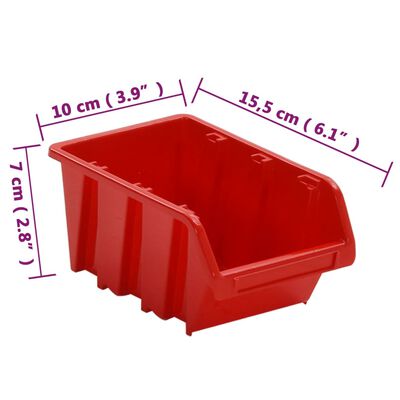 vidaXL Set estantes taller 30 uds polipropileno rojo y negro 77x39 cm