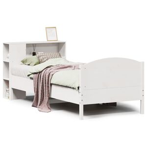vidaXL Cama con estanter&iacute;a sin colch&oacute;n madera maciza blanca 75x190 cm