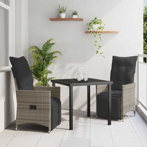 vidaXL Conjunto de Comedor de Jard&iacute;n 3 pcs Gris rat&aacute;n sint&eacute;tico