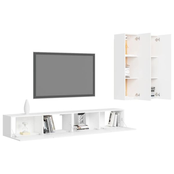 vidaXL Set de muebles de sal&oacute;n TV 4 piezas madera de ingenier&iacute;a blanco