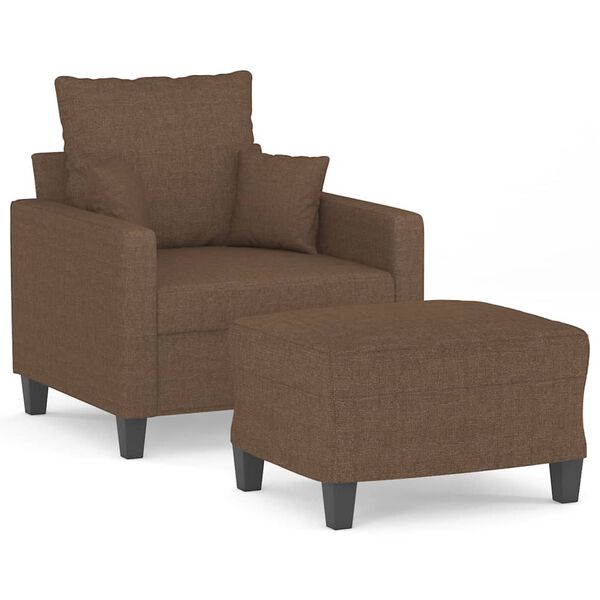 vidaXL Sill&oacute;n con taburete tela marr&oacute;n 60 cm