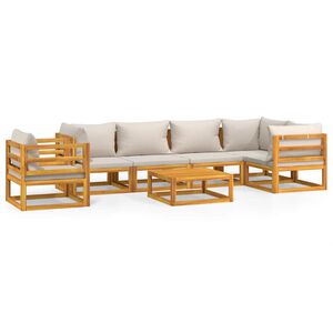 vidaXL Set muebles de jard&iacute;n 7 pzas madera maciza y cojines gris claro