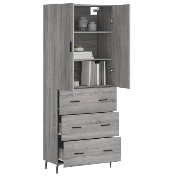 vidaXL Aparador alto madera contrachapada gris sonoma 69,5x34x180 cm