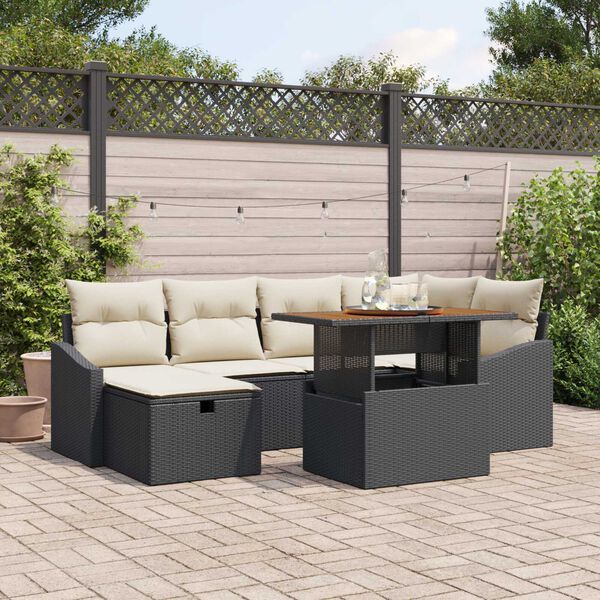 vidaXL Conjunto de sof&aacute; de jard&iacute;n 7 pcs Negro rat&aacute;n sint&eacute;tico