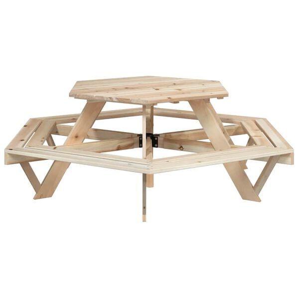 vidaXL Mesa de picnic hexagonal 6 ni&ntilde;os agujero sombrilla madera abeto