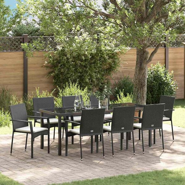 vidaXL Conjunto de Comedor de Jard&iacute;n 9 pcs Negro rat&aacute;n sint&eacute;tico
