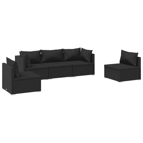 vidaXL Set de muebles de jardín 5 pzas y cojines ratán sintético negro