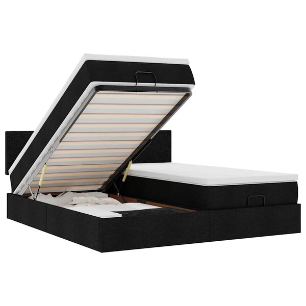 vidaXL Estructura de cama otomana con colchones tela negra 160x200 cm