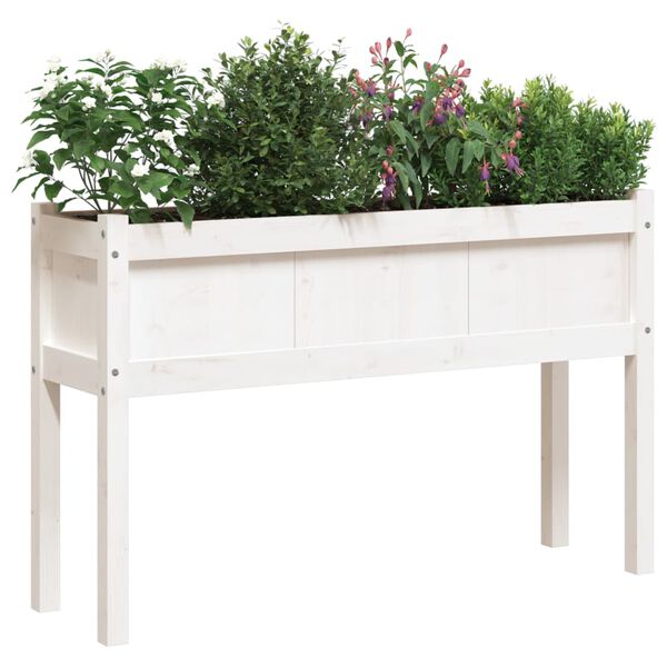 vidaXL Jardinera con patas madera maciza de pino blanco 110x31x70 cm