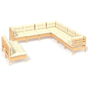 vidaXL Muebles de jard&iacute;n 9 pzas y cojines madera maciza de pino crema