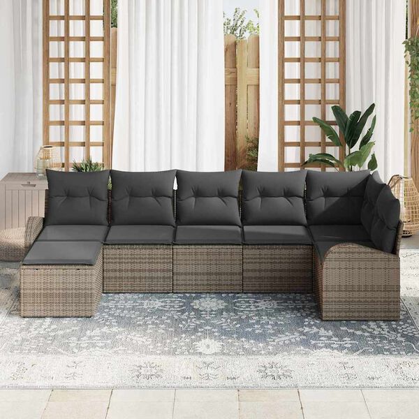 vidaXL Conjunto de sofá de jardín con cojín 7 pcs Gris Poliratán