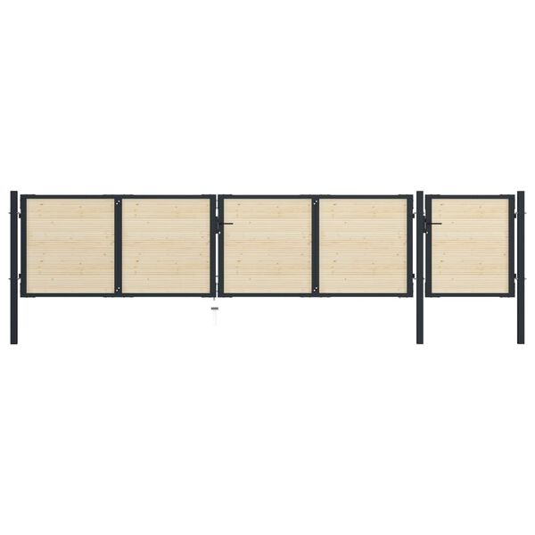 vidaXL Puerta de valla de acero y madera de abeto 513x150 cm