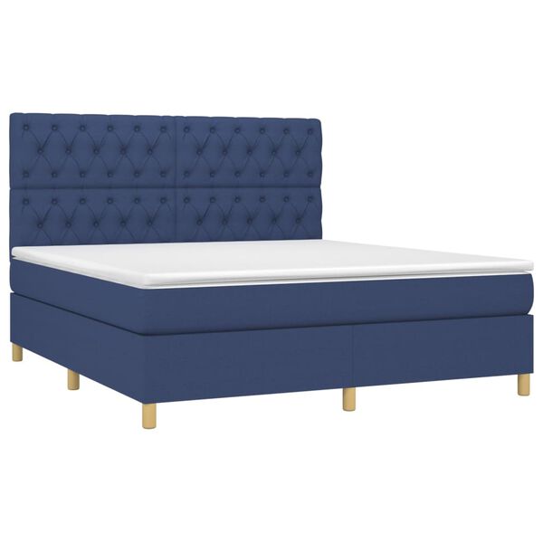 vidaXL Cama box spring con colch&oacute;n tela azul 160x200 cm