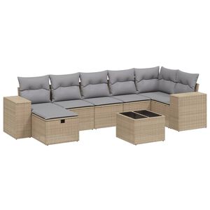 vidaXL Juego de sof&aacute;s jard&iacute;n con cojines beige mezcla 8 pzas rat&aacute;n PE