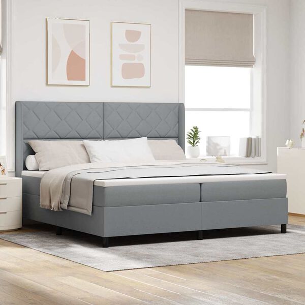 vidaXL Cama Box Spring LED con colch&oacute;n Gris Claro 200 x 200 cm tela