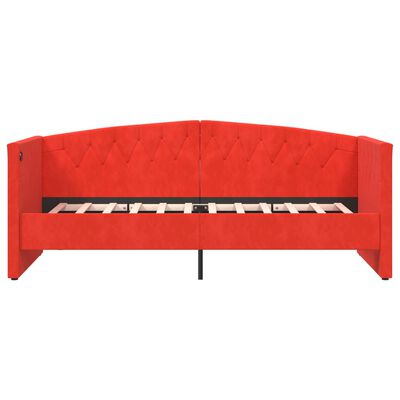 vidaXL Sofá cama con colchón USB terciopelo rojo vino tinto 90x200 cm