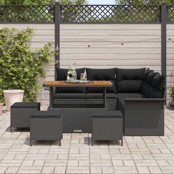 vidaXL Conjunto de sof&aacute;s de jard&iacute;n 9 pcs Negro rat&aacute;n sint&eacute;tico