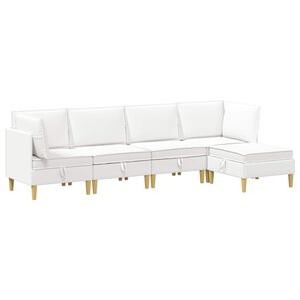 vidaXL Juego de sof&aacute; modular con almacenamiento 5 uds. Blanco Tela