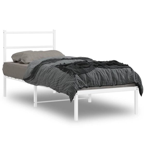 vidaXL Estructura cama sin colch&oacute;n con cabecero metal blanco 75x190 cm