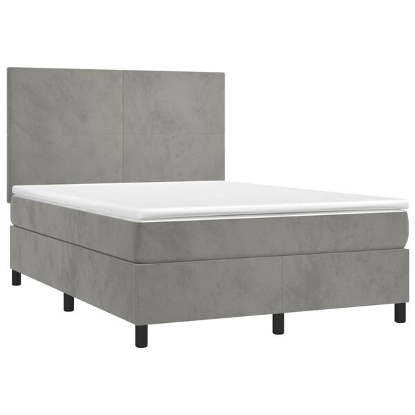vidaXL Cama box spring con colch&oacute;n terciopelo gris claro 140x200 cm