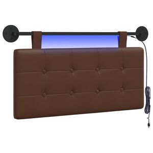 vidaXL Cabecero colgante Con luz LED Marr&oacute;n Cuero sint&eacute;tico