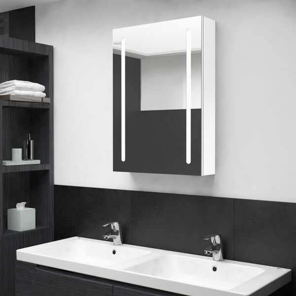 vidaXL Armario de ba&ntilde;o con espejo LED blanco brillante 50x13x70 cm