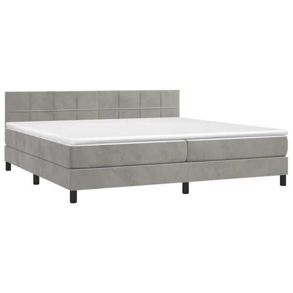 vidaXL Cama box spring colch&oacute;n y LED terciopelo gris claro 200x200 cm