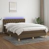 vidaXL Cama box spring colch&oacute;n luces LED tela marr&oacute;n oscuro 140x190 cm