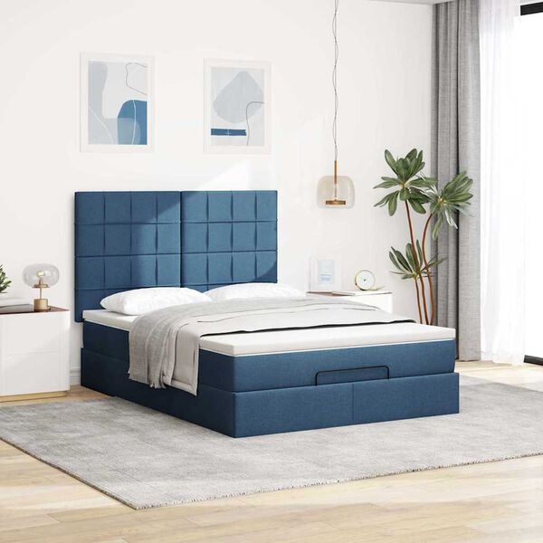 vidaXL Estructura de cama otomana colch&oacute;n tela azul pardo 140x200cm