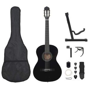 vidaXL Set de guitarra cl&aacute;sica para principiante 12 pzas negro 4/4 39"