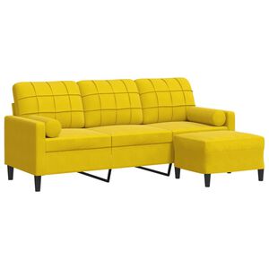 vidaXL Sof&aacute; de 3 plazas con taburete terciopelo amarillo 180 cm