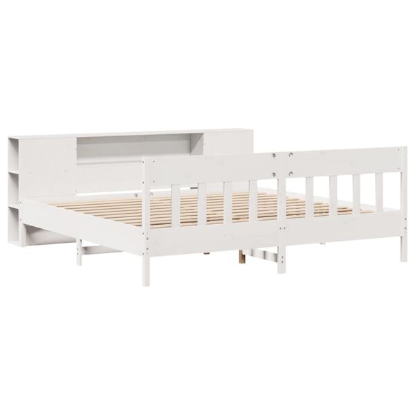 vidaXL Cama con estanter&iacute;a sin colch&oacute;n madera maciza blanca 180x200 cm