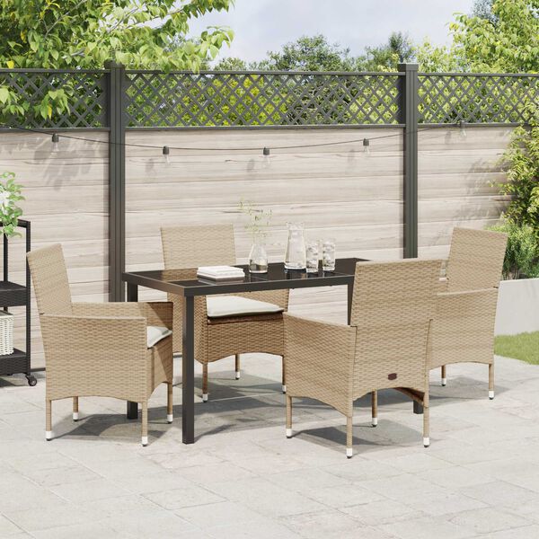 vidaXL Conjunto de Comedor de Jard&iacute;n 5 pcs Beige rat&aacute;n sint&eacute;tico