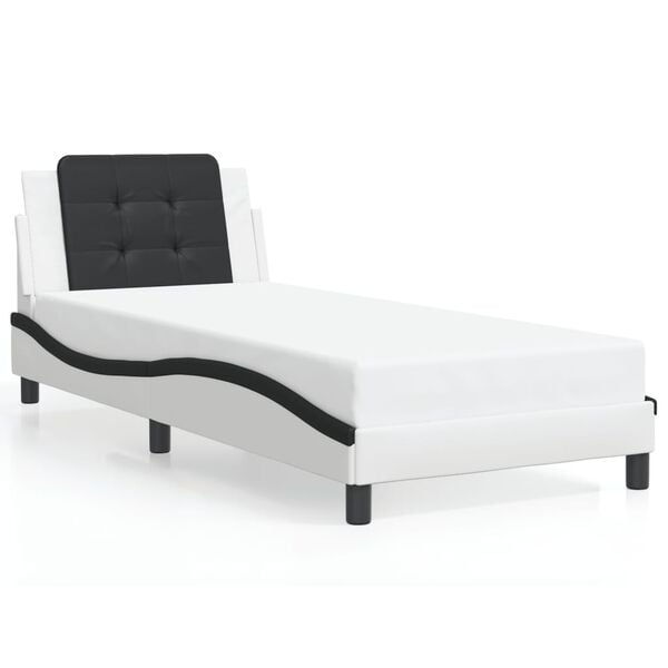 vidaXL Estructura de cama sin colch&oacute;n Zadar cuero sint&eacute;tico blanco y negro 80x200 cm