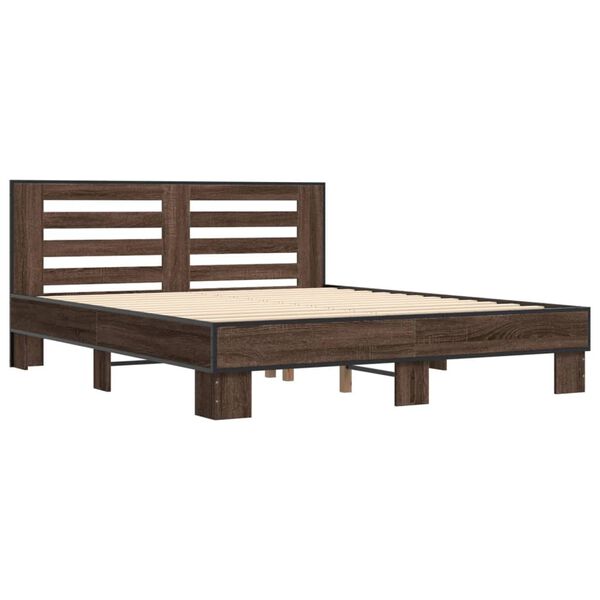 vidaXL Estructura cama madera ingeniería metal marrón roble 150x200 cm