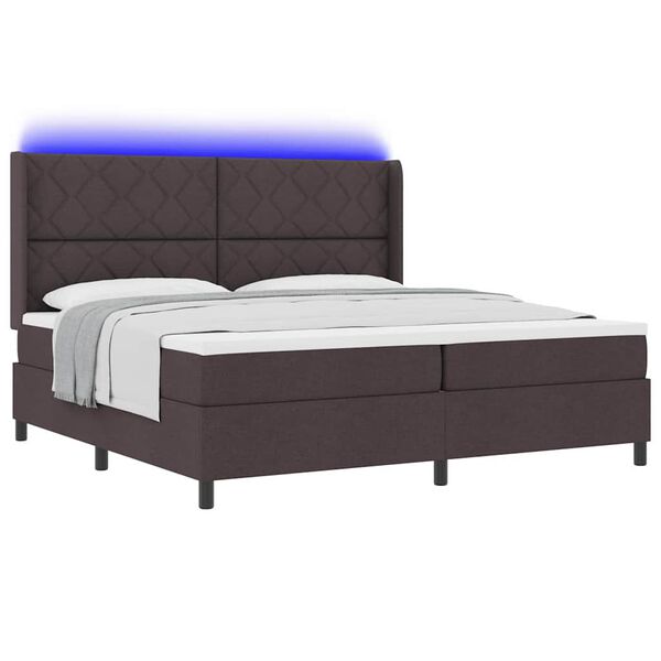 vidaXL Cama Box Spring LED con colch&oacute;n Marr&oacute;n Oscuro 200 x 200 cm tela