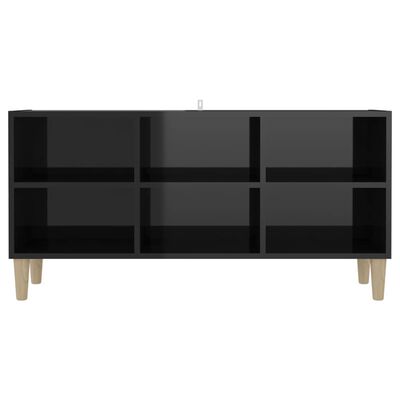 vidaXL Mueble de TV patas de madera maciza negro brillo 103,5x30x50 cm