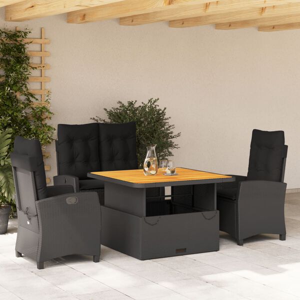 vidaXL Set de muebles jard&iacute;n 5 pzas con cojines rat&aacute;n sint&eacute;tico negro