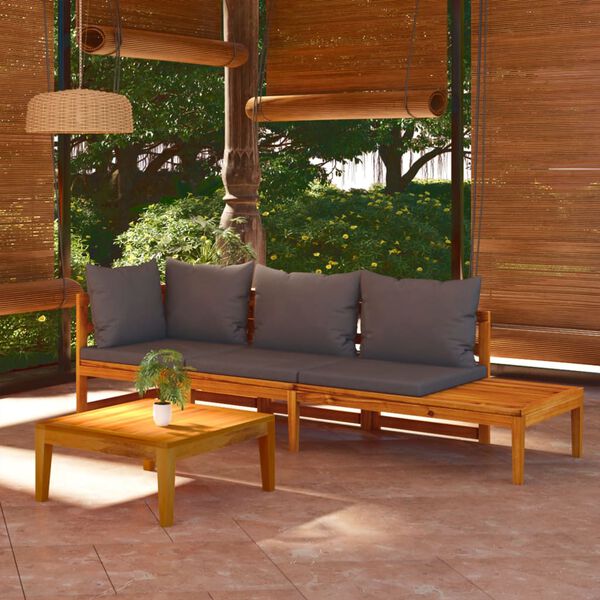vidaXL Muebles de jardín 3 pzas cojines gris oscuro madera de acacia