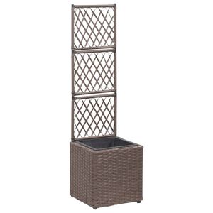 vidaXL Enrejado y arriate 1 maceta rat&aacute;n sint&eacute;tico marr&oacute;n 30x30x107 cm