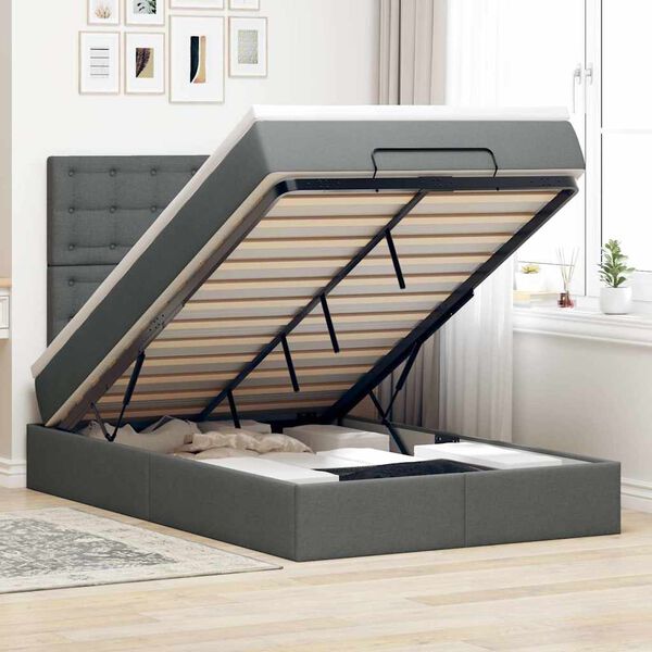 vidaXL Estructura cama otomana colch&oacute;n tela gris oscuro 120x200cm