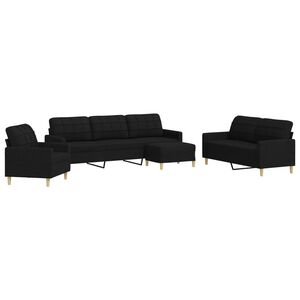 vidaXL Juego de sof&aacute;s con reposapi&eacute;s 4 piezas tela negro