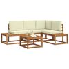 vidaXL Conjunto de sof&aacute;s de exterior con coj&iacute;n 5 Pieza Natural y Crema