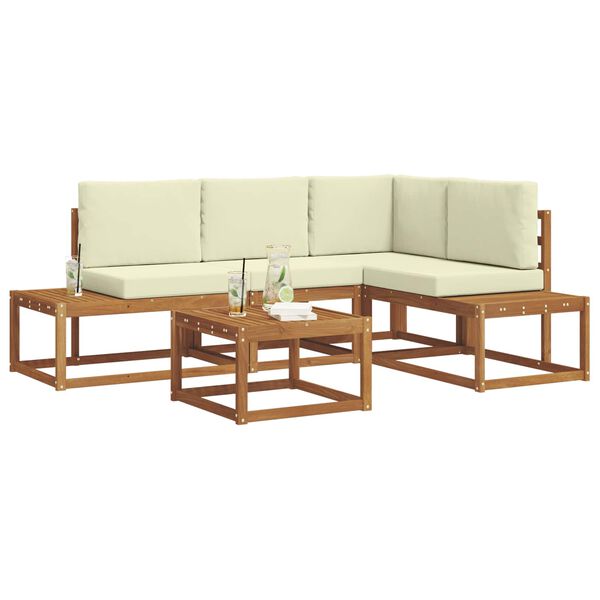 vidaXL Conjunto de sof&aacute;s de exterior con coj&iacute;n 5 Pieza Natural y Crema