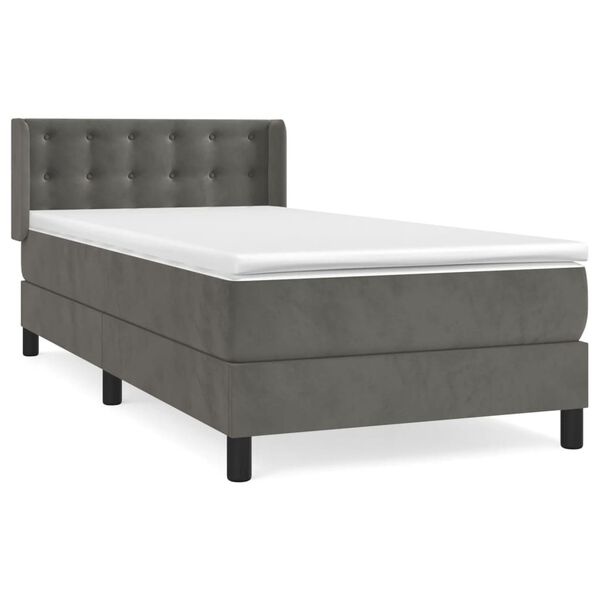 vidaXL Cama box spring con colch&oacute;n terciopelo gris oscuro 90x200 cm